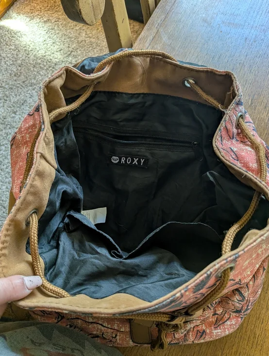 Roxy Blue And Pink Floral Canvas Backpack - Picture 6 of 7